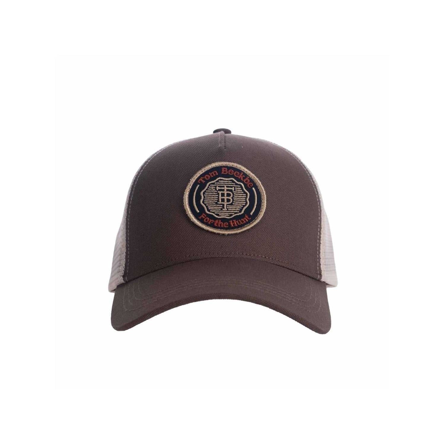Tom Beckbe 5-Panel Mesh Hat in Rye Brown with leather strap and brass hardware.