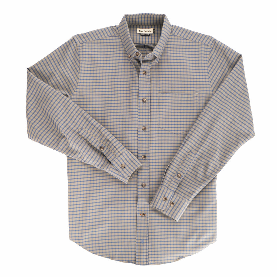 Tom Beckbe Culver Oxford Shirt in Orchard Blue made from breathable cotton with button-down collar and chest pocket.