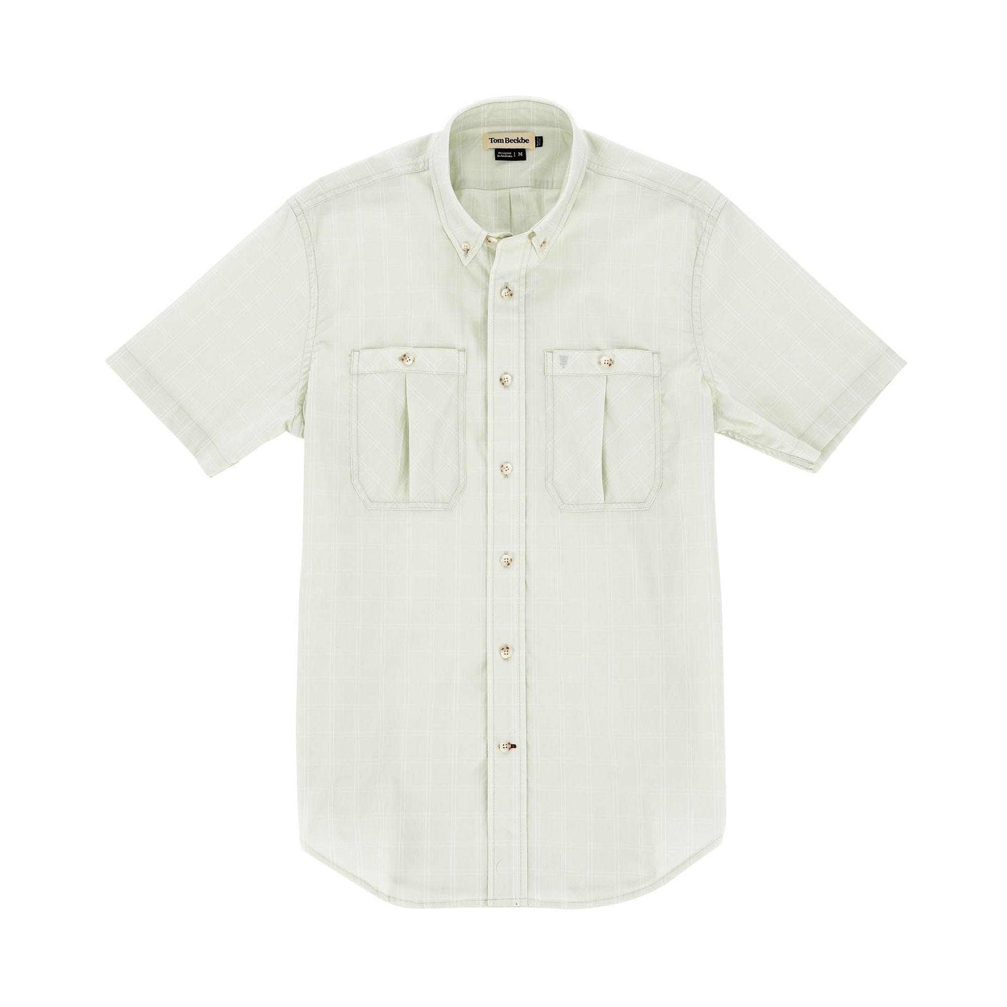 Tom Beckbe Tidewater Shirt pale mint short sleeve breathable fishing shirt with pleated chest pockets and UPF 30+ protection
