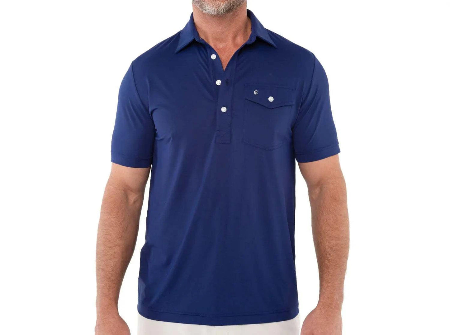 Navy Criquet Sport Players Shirt with 4-button placket and chest pocket.
