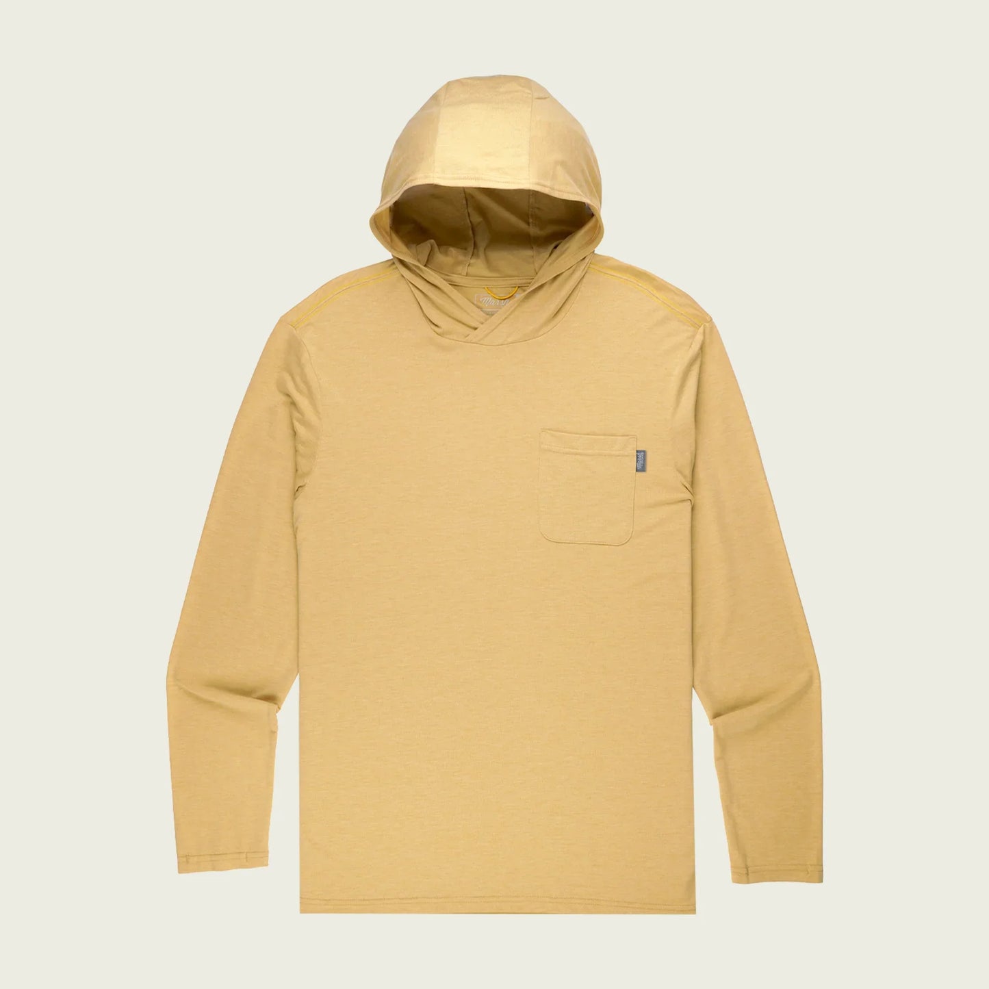 Marsh Buxton Tech Hoodie in Wheat Heather, featuring a soft jersey fabric, UPF 40 protection, and DWR finish.