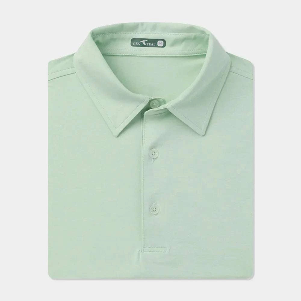 GenTeal Green Surf Heathered Brrrº Performance Polo with moisture wicking fabric and cooling technology.