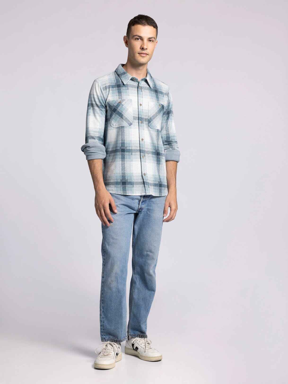 Thread & Supply Clark Shirt - Cream Teal Plaid