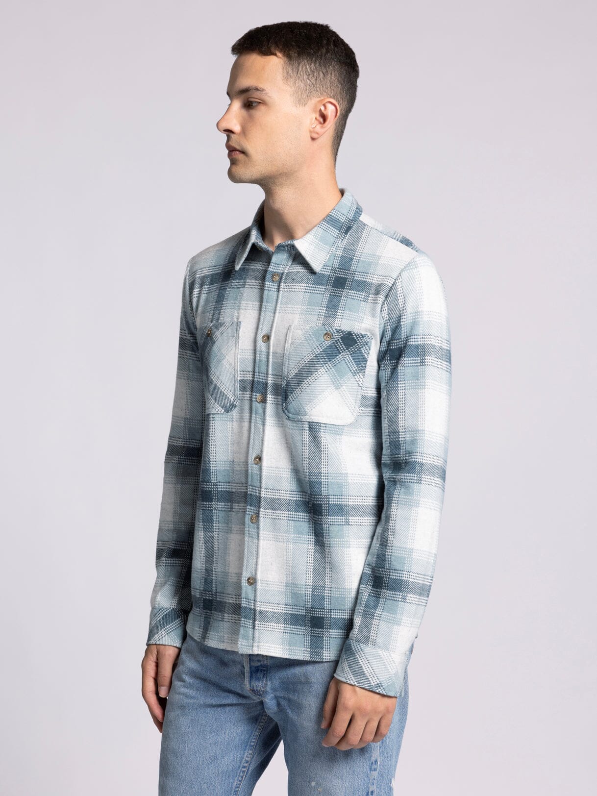 Thread & Supply Clark Shirt - Cream Teal Plaid