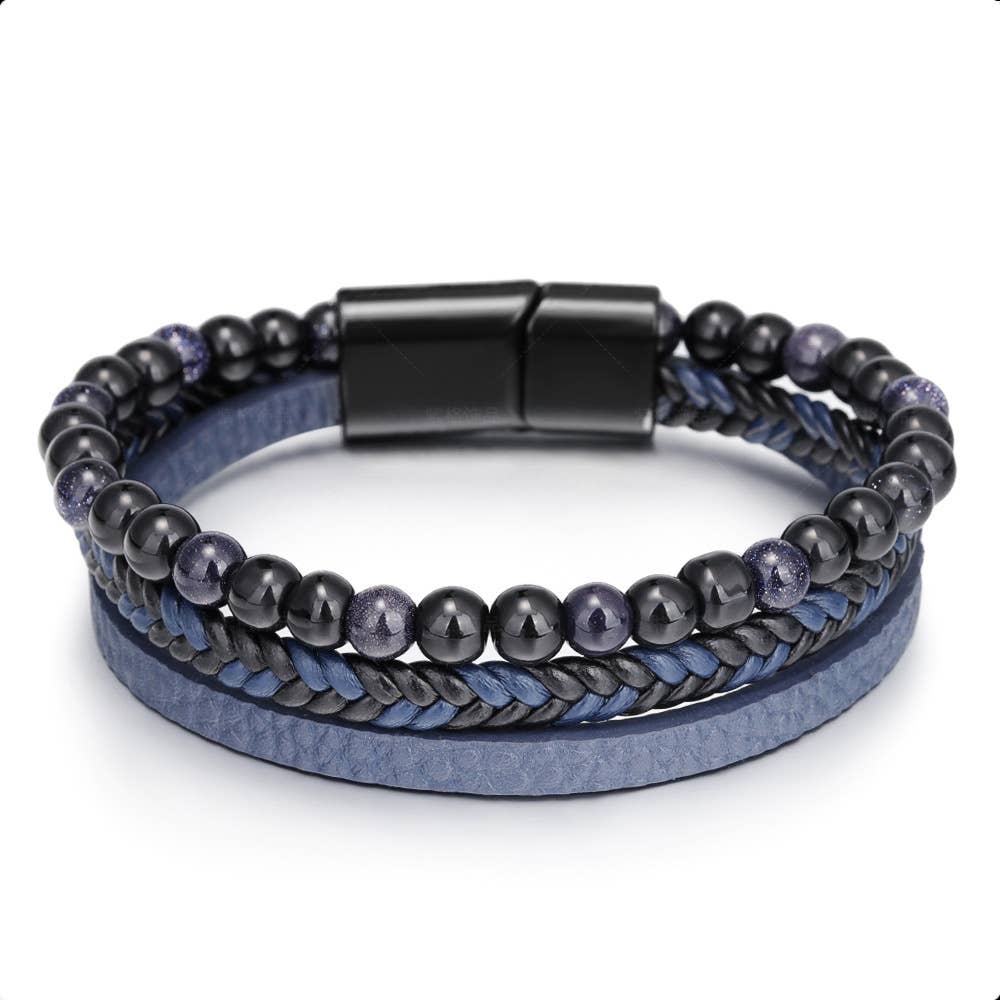 Gemstone Men's Leather Bracelets - Tigers Eye