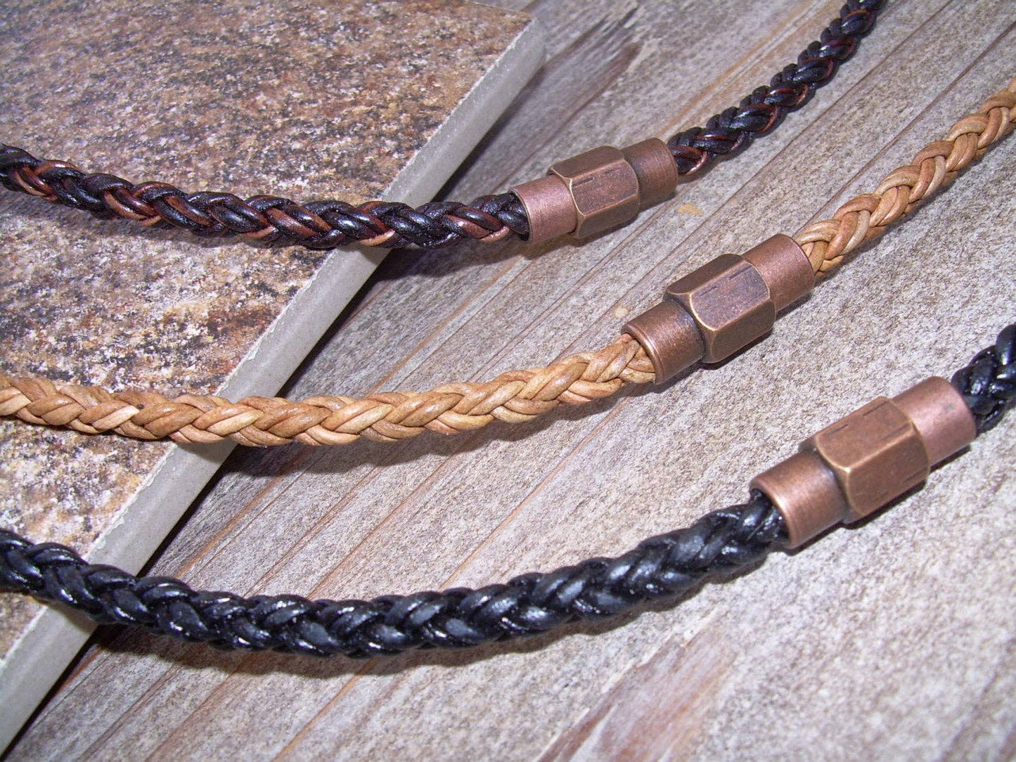 Braided Leather Necklace - Light Brown / 18 in.