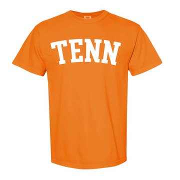 Orange TENN Tee Shirt with white vintage-style print in unisex casual design