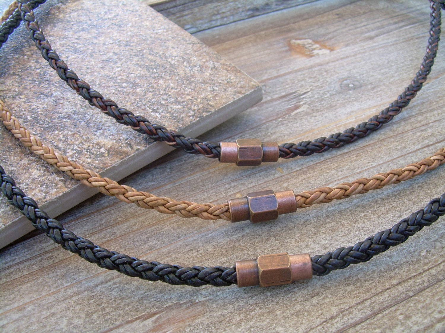 Braided Leather Necklace - Dark Brown / 20 in.