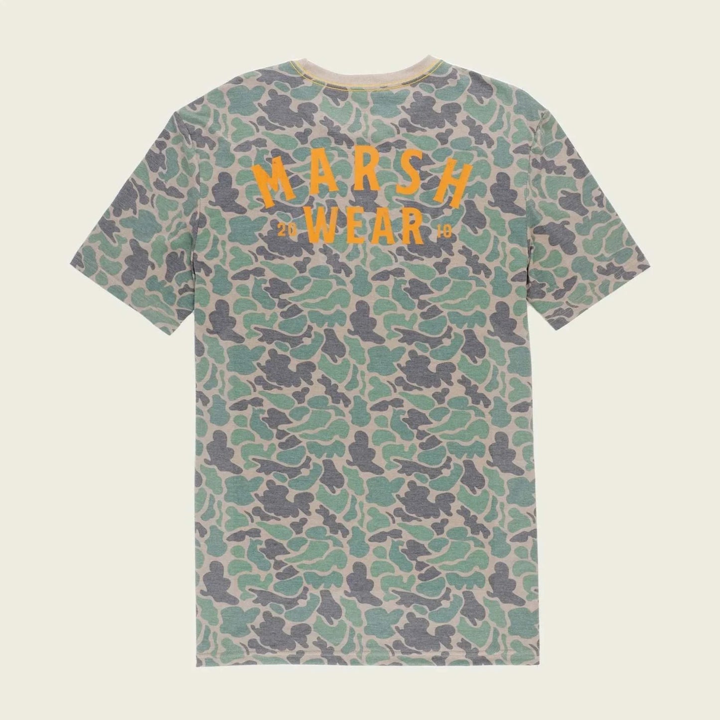 Marsh Wear Green Camo Stackhouse Hagood Tee with UPF 40 sun protection and moisture-wicking fabric.