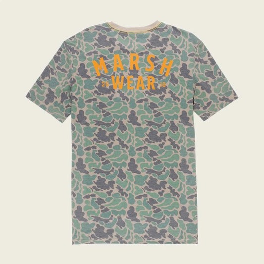 Marsh Wear Green Camo Stackhouse Hagood Tee with UPF 40 sun protection and moisture-wicking fabric.
