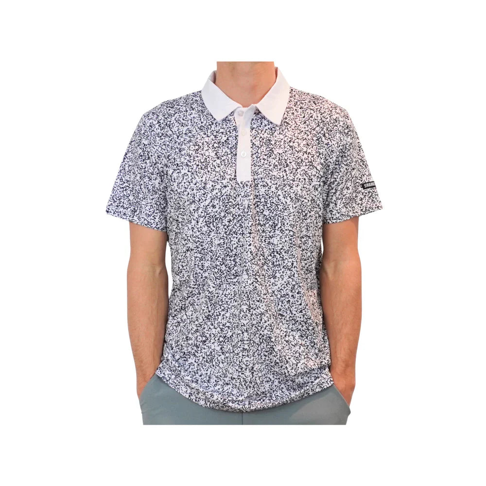 Athletic fit Shankit Static TV Polo with white collar, made from polyester and spandex for comfort and flexibility.