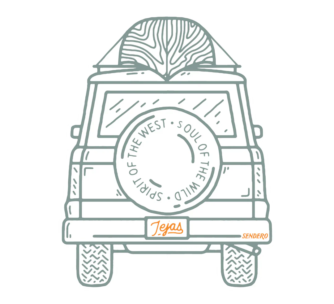 Sendero Adventure Bound vinyl die-cut sticker featuring an off-road vehicle illustration.