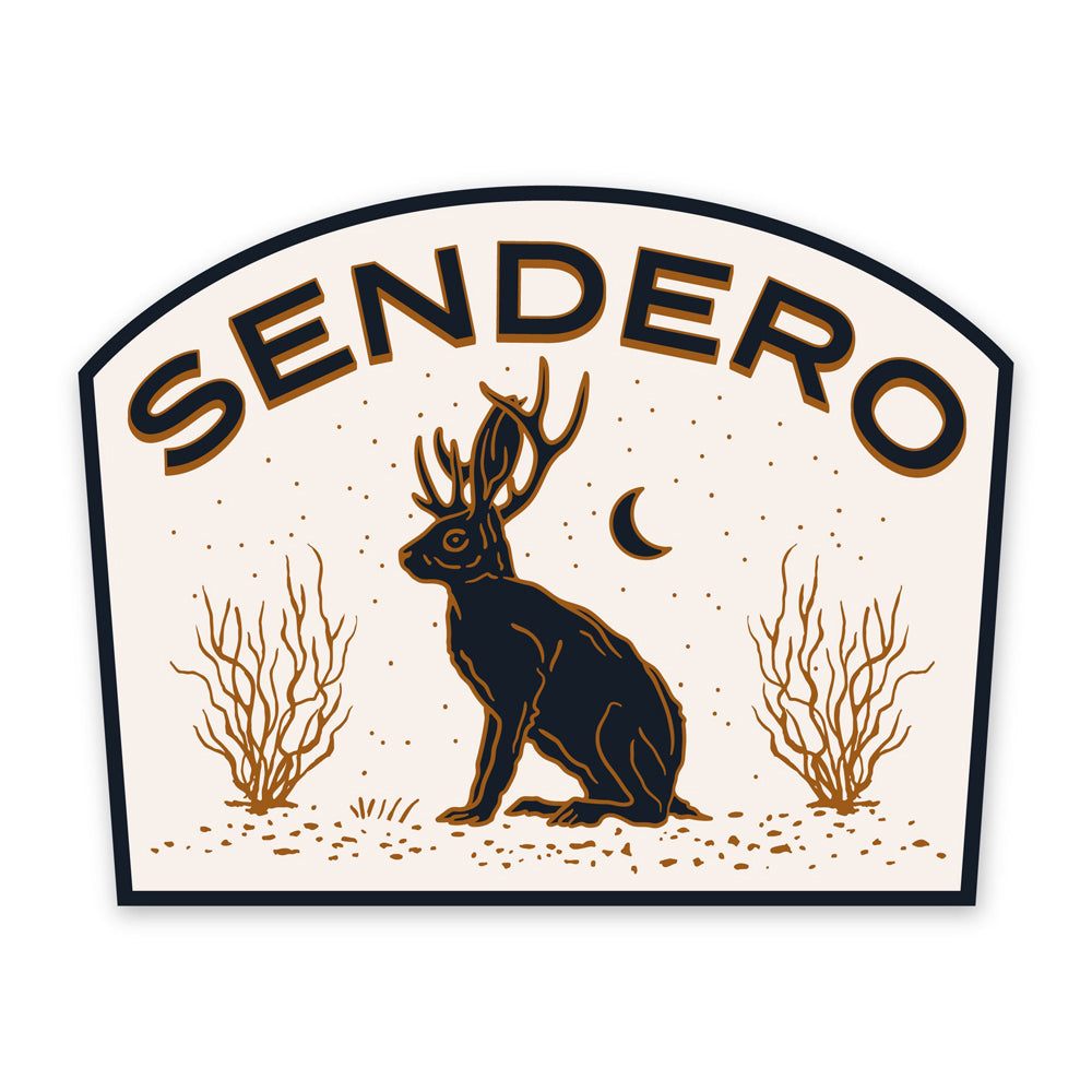 Sendero Jackalope Sticker featuring mythical creature, vinyl die-cut.