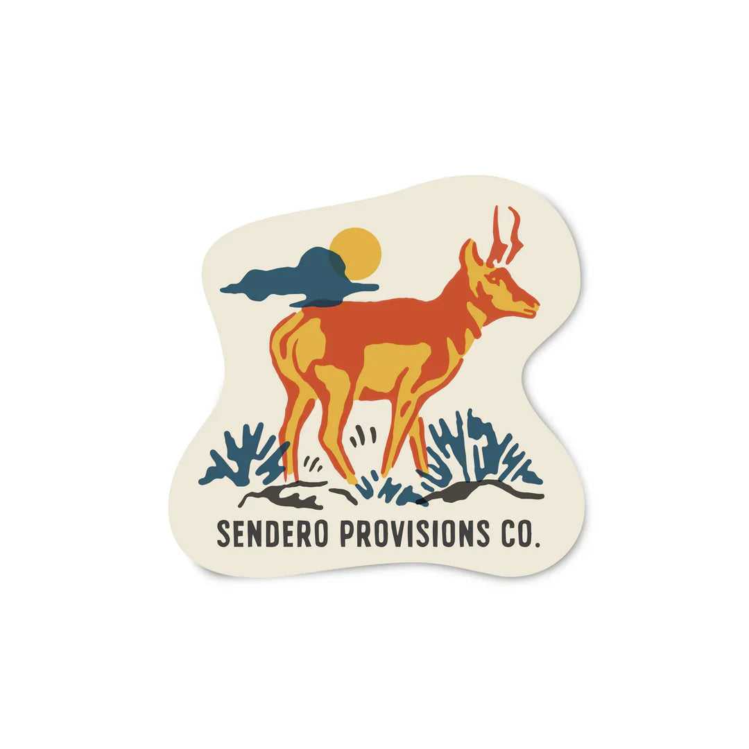Sendero Pronghorn Sticker featuring a pronghorn design with natural elements.