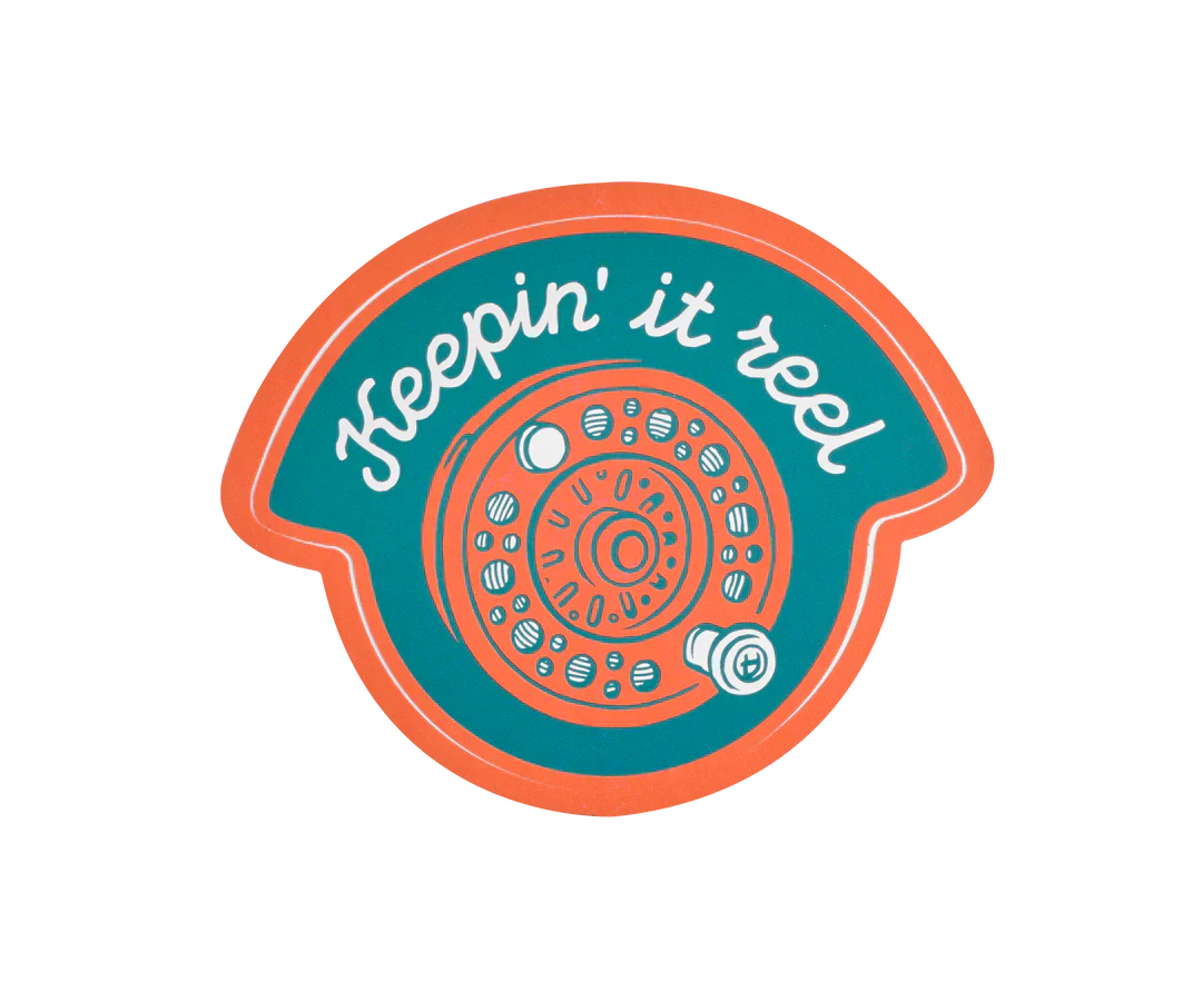 Keepin' It Reel sticker featuring a fishing reel design with humorous vibe.