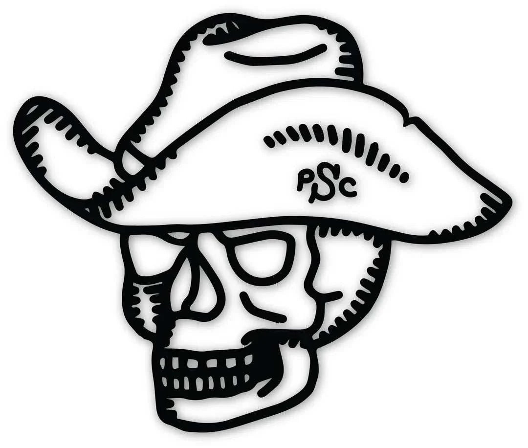 Skeleton cowboy with hat sticker, Sendero Vaquero theme.