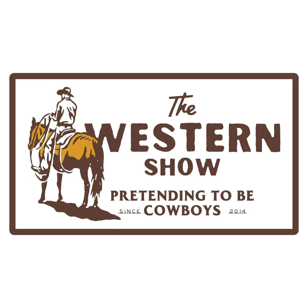 Sendero Western Show Sticker featuring cowboy and horse illustration, vinyl die-cut matte design.