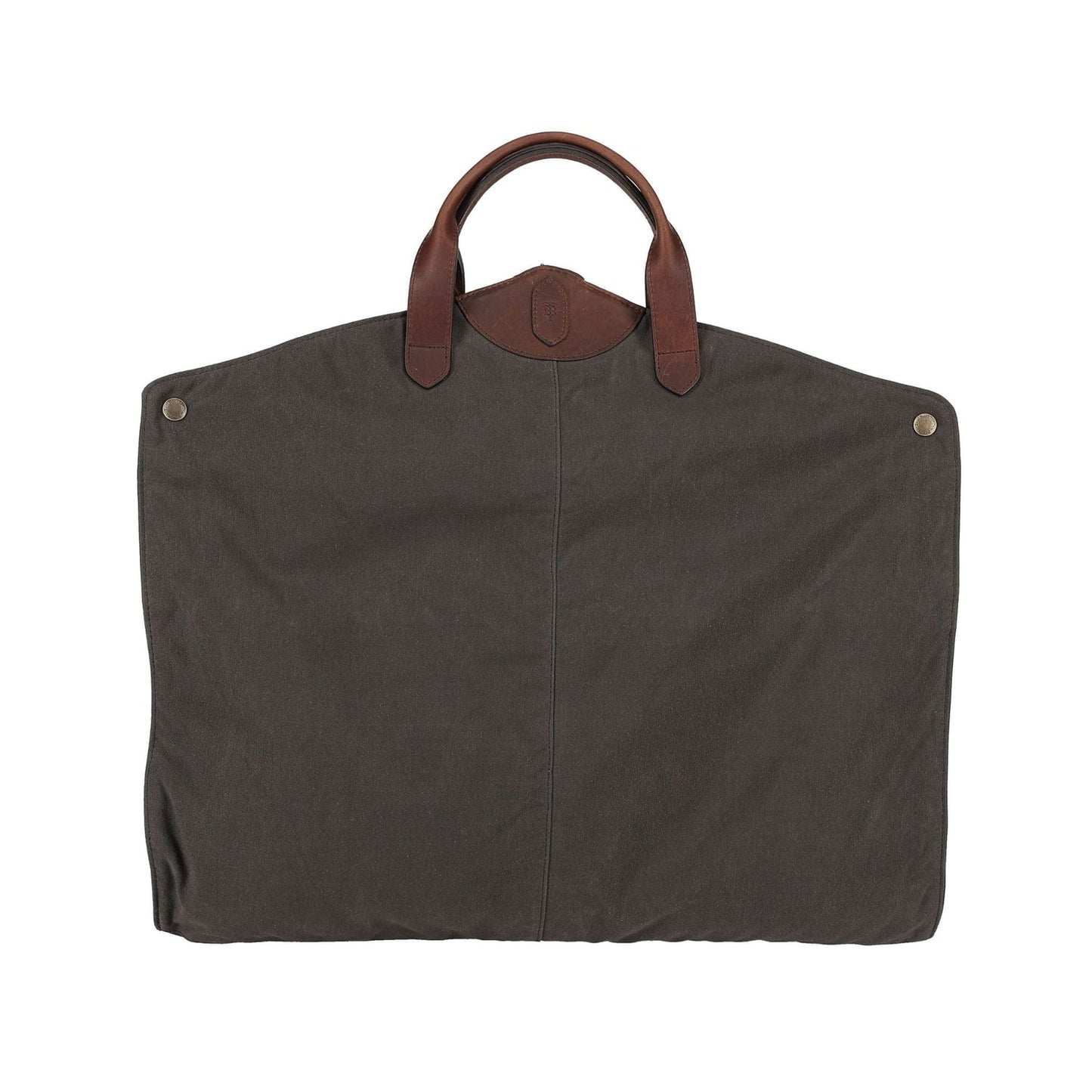 Tom Beckbe Canvas Travel Garment Bag in Bark with leather handles and weatherproof waxed cotton exterior.