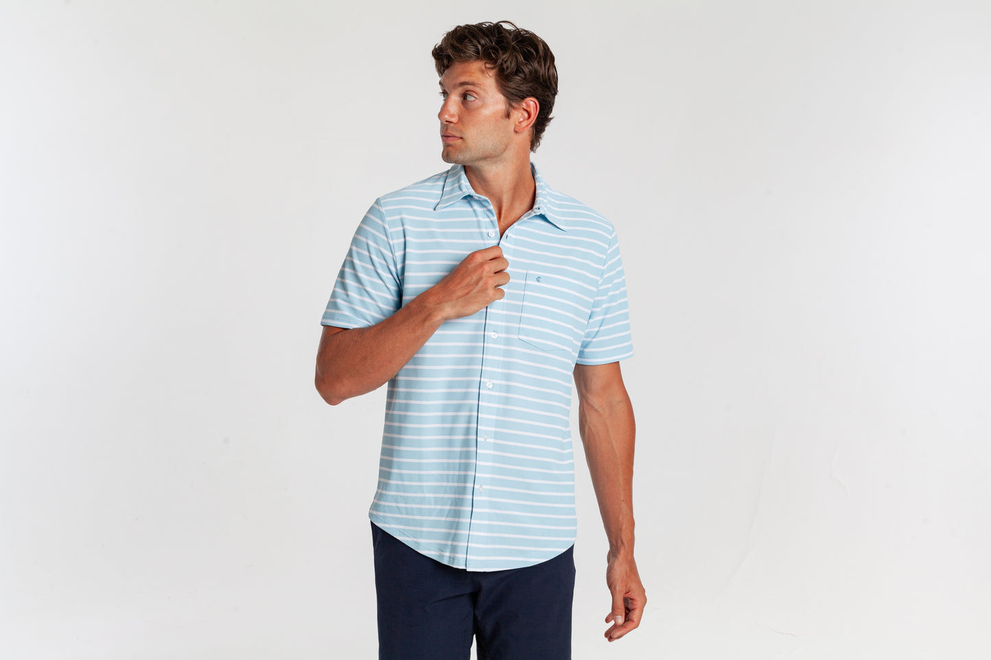 Criquet Performance Pique Knit Button Down - Sky