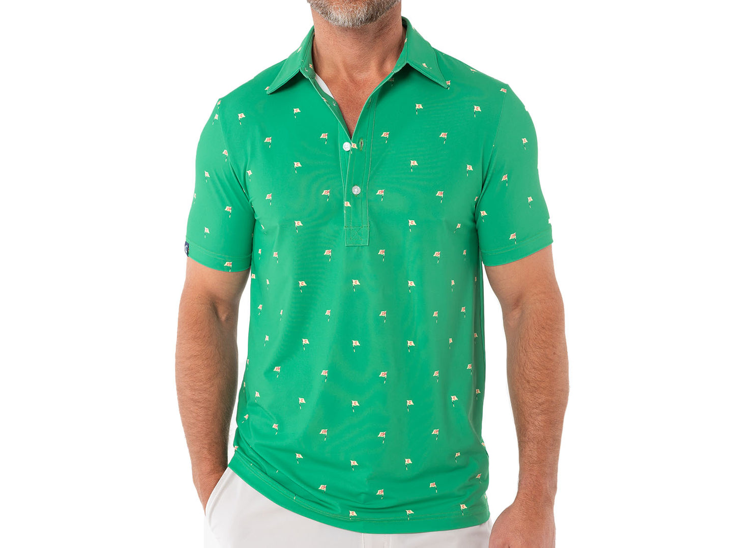 Criquet Performance Sport Range Polo - Flag Print Green
