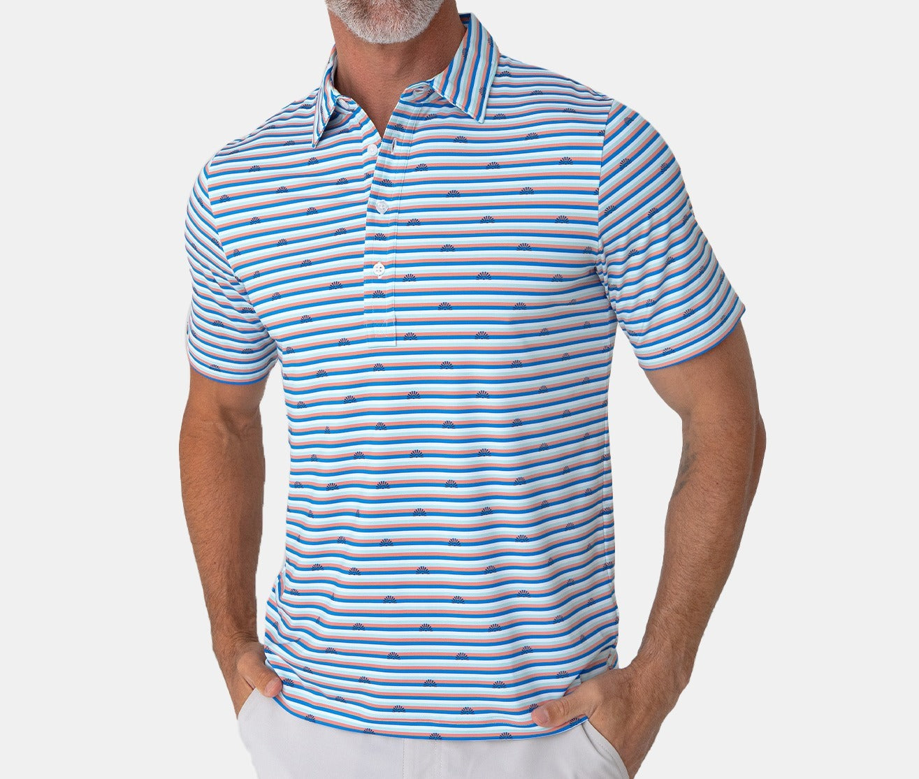 Criquet Performance Sport Range Polo - Sun Stripe Navy