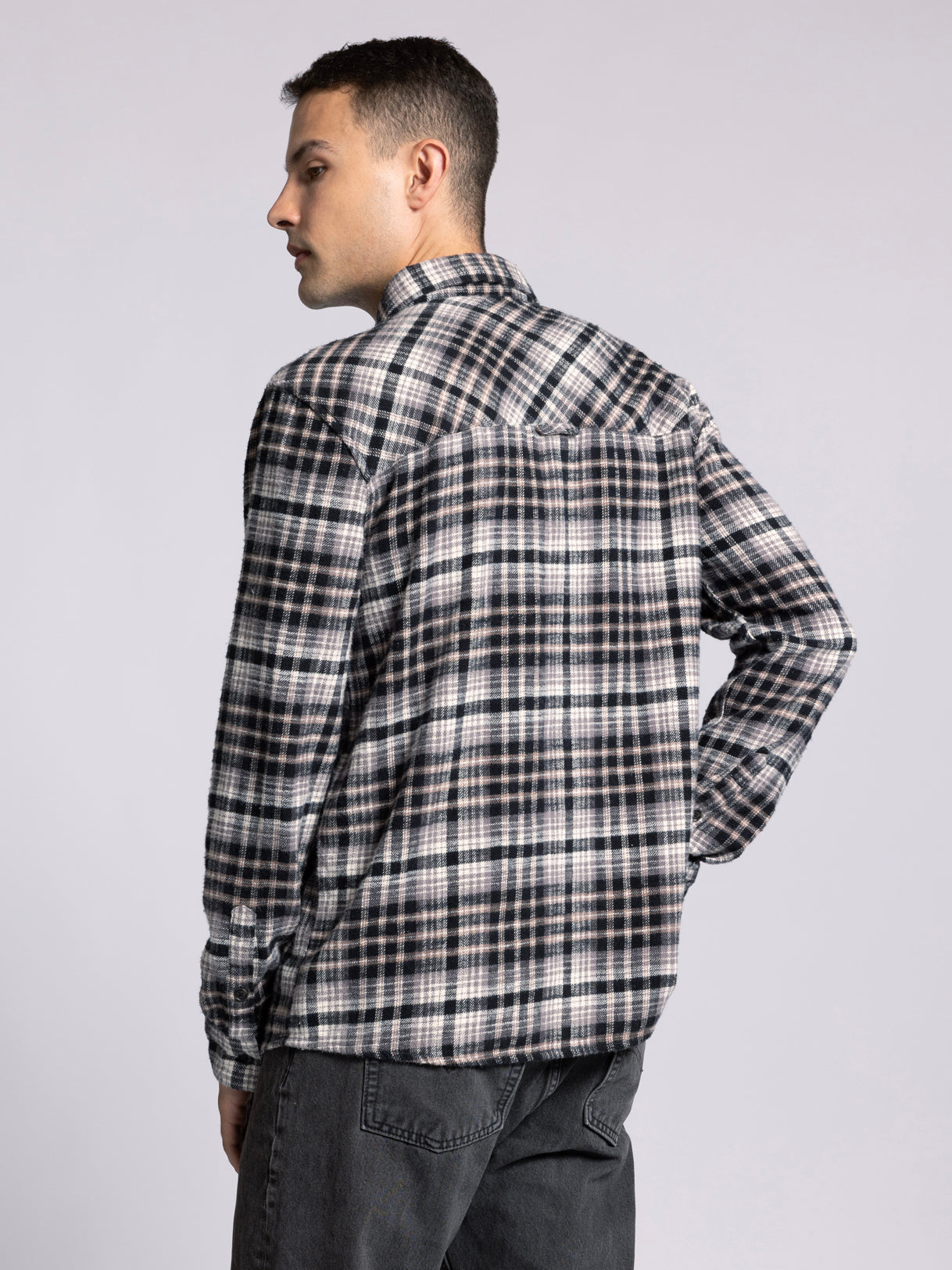 Thread & Supply Elk Slub Flannel - Cream Black Plaid