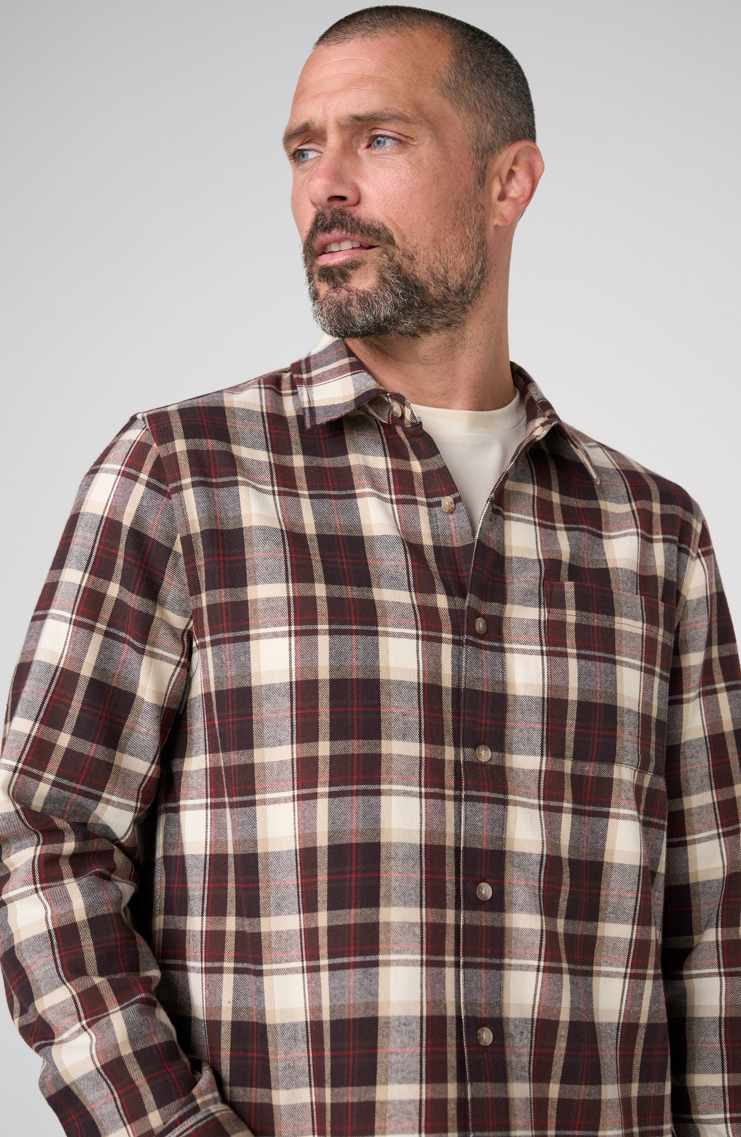 Liverpool Los Angeles | Long Sleeve Button Up | Ecru Burnt Hana