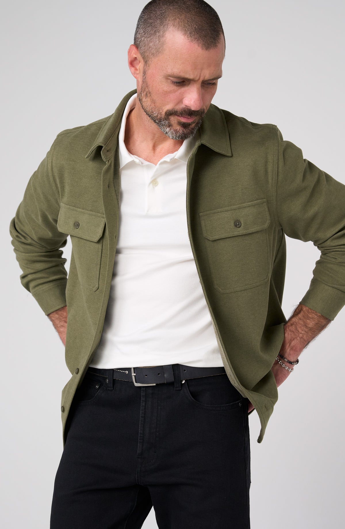 Liverpool Los Angeles | Knit Long Sleeve Button up Shirt | Winter Moss