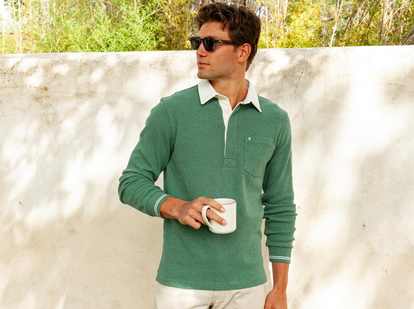 Criquet Waffle Rugby Shirt - Heather Green