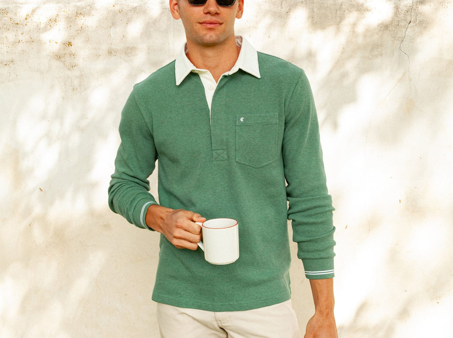 Criquet Waffle Rugby Shirt - Heather Green