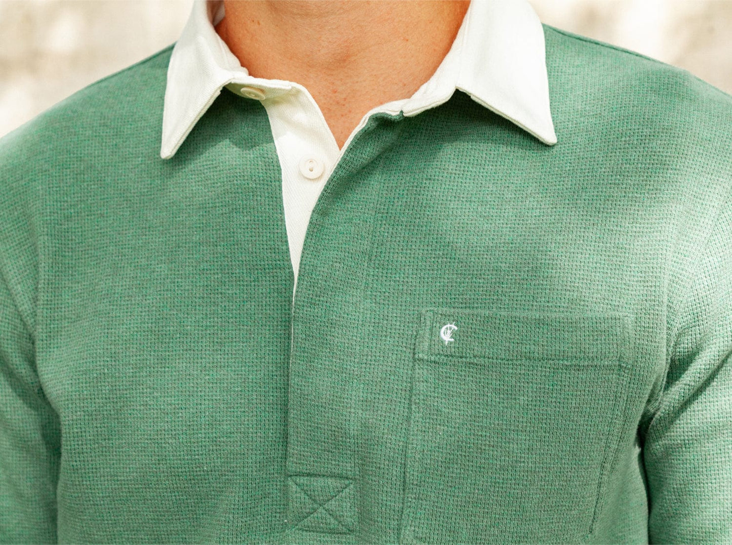 Criquet Waffle Rugby Shirt - Heather Green