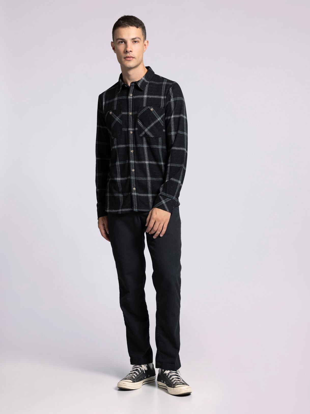 Thread & Supply Clark Shirt - Black Cream Plaid