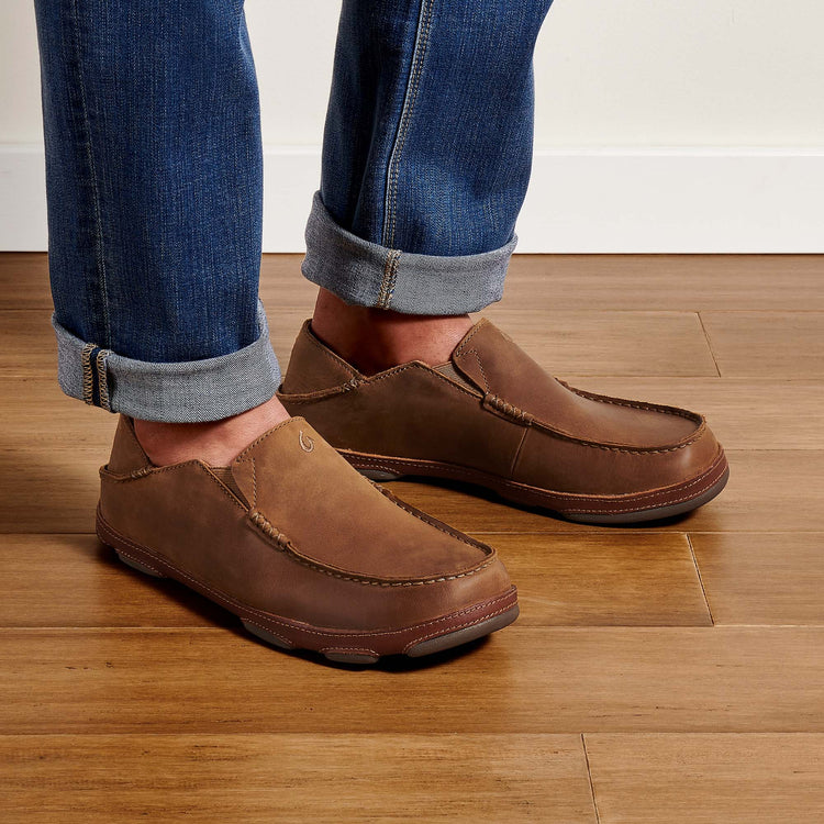 Olukai Moloa Leather Slip on Shoes - Toffee