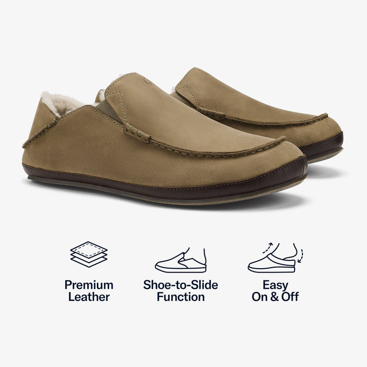 Olukai | Moloā Leather Slipper | Clay / Dark Java