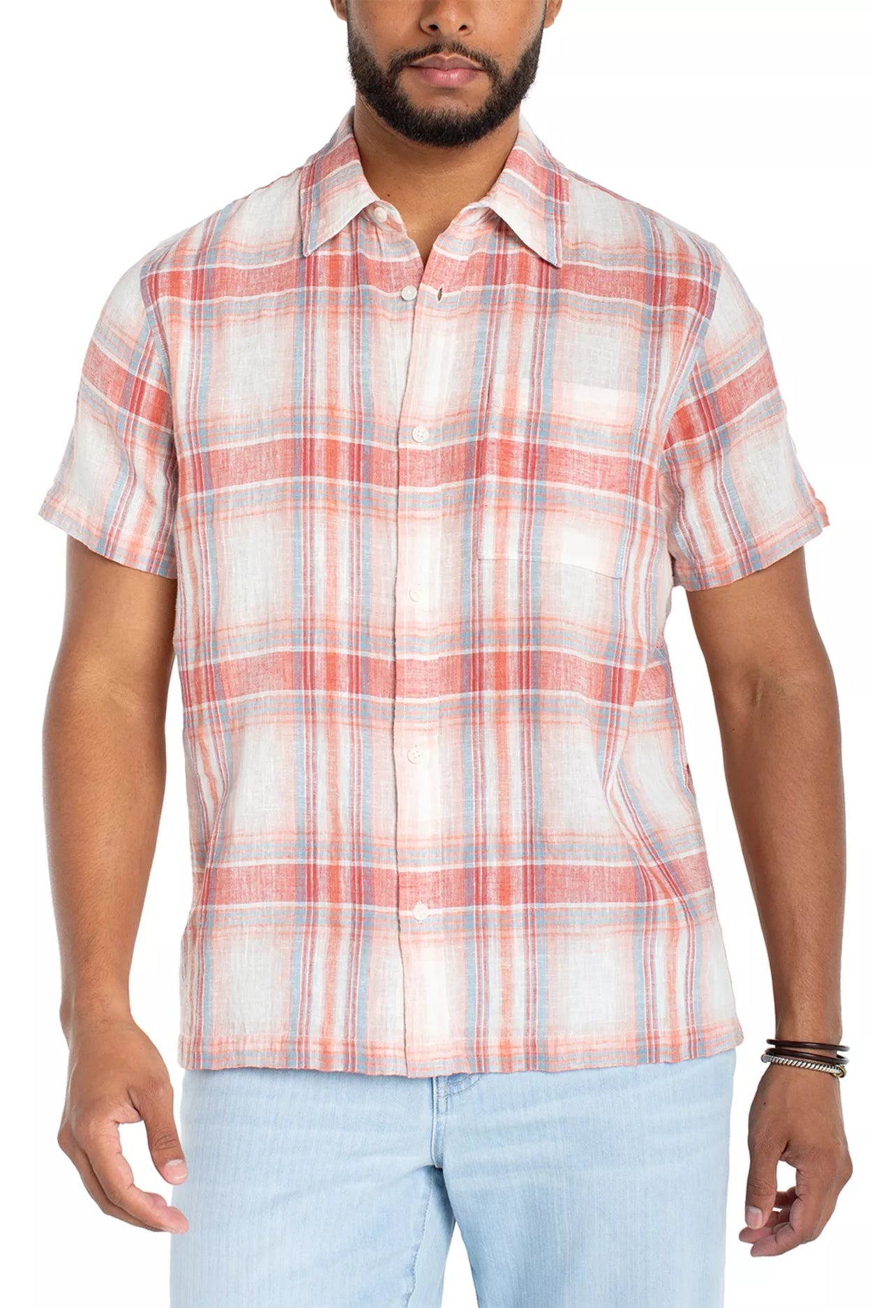 Liverpool Los Angeles | Short Sleeve Button Up Shirt | Coral Multi
