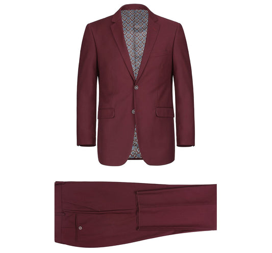 Slim Suit Notch Lapel & Flat Front Pant- Burgundy 201-8