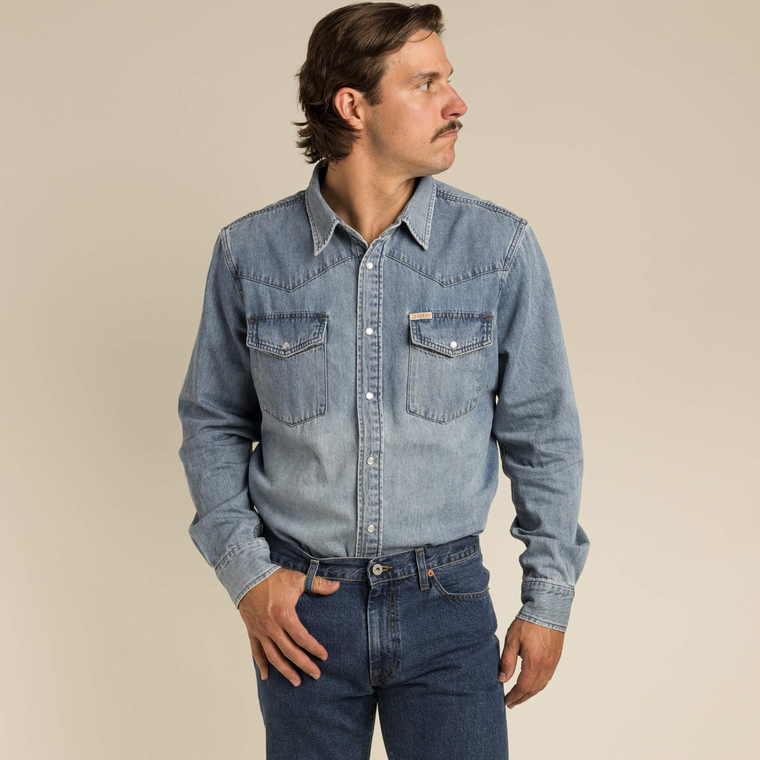 Sendero Wyatt Pearl Snap Shirt - Vintage Denim