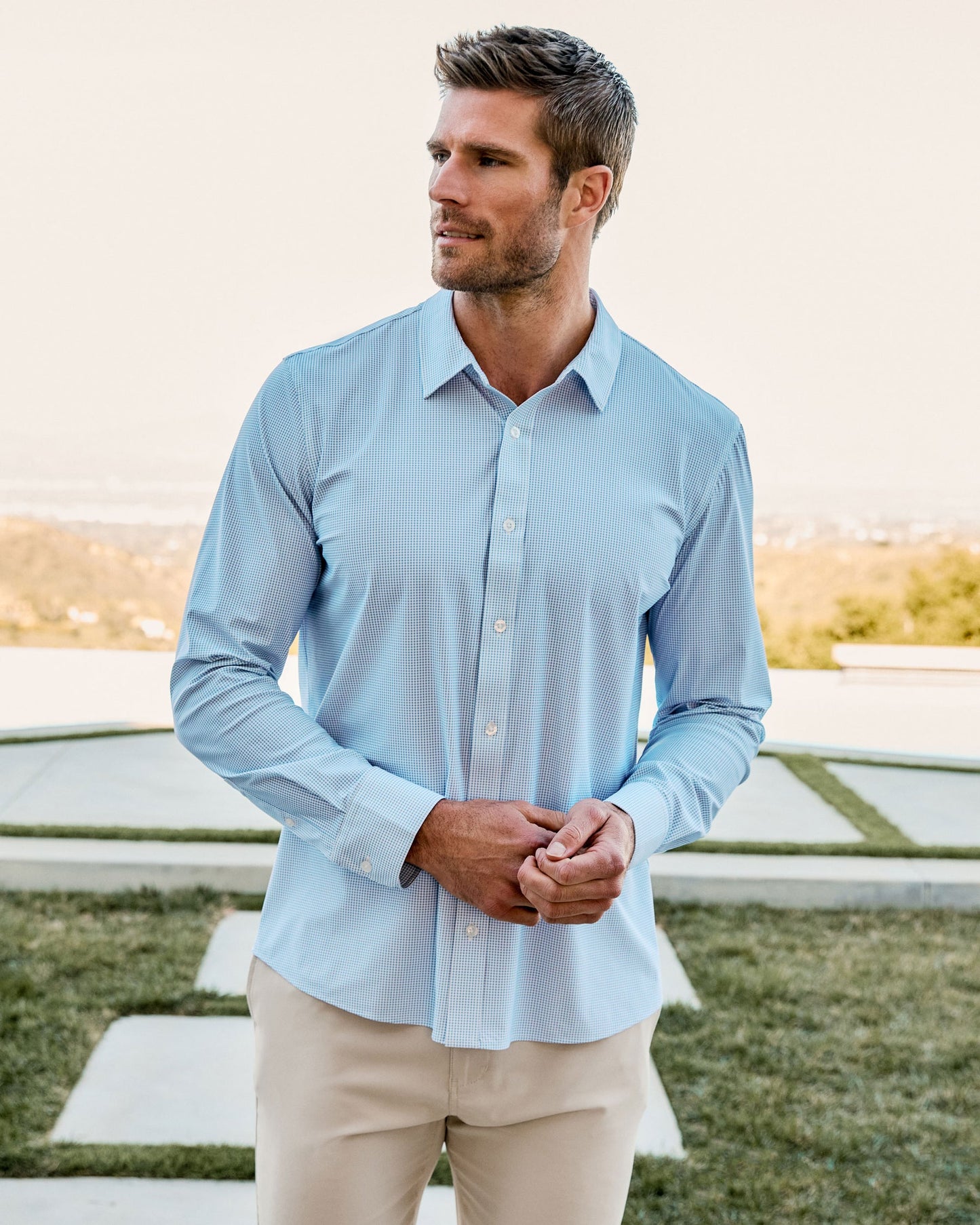 Flag and Anthem Patton Gingham Journey Shirt- Light Blue