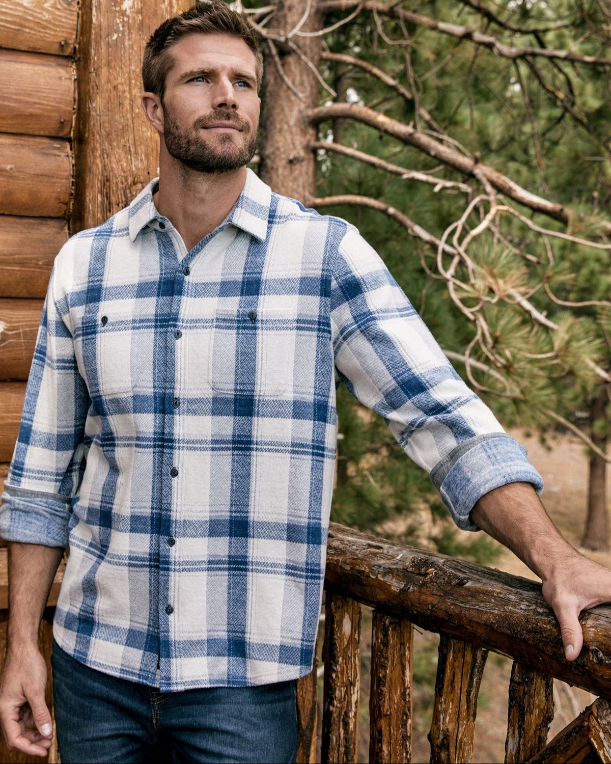Flag & Anthem | Hero Stretch Flannel Shirt | Cream/Blue