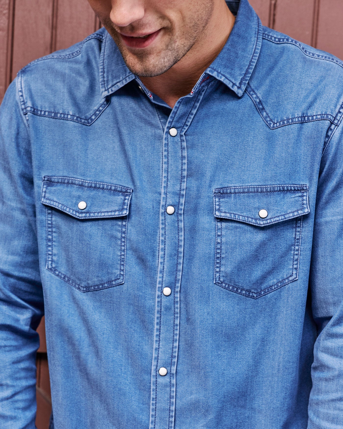 Flag & Anthem | Sacramento Stretch Chambray Shirt | Medium Wash