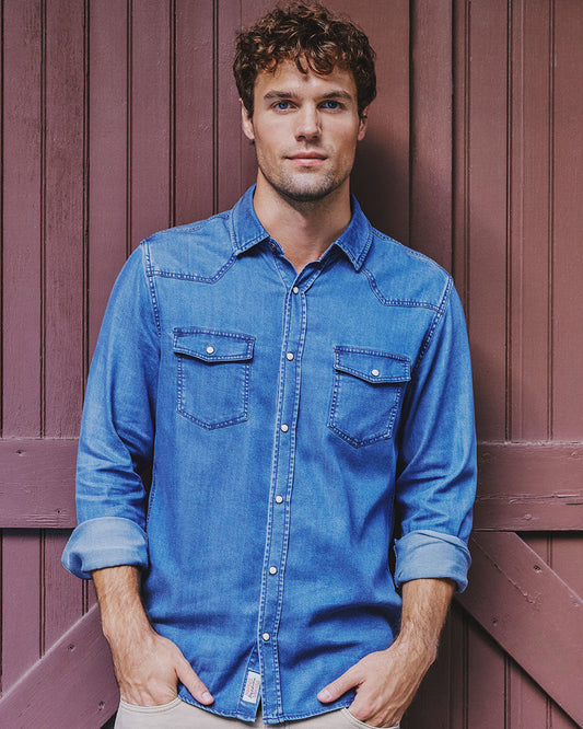 Flag & Anthem | Sacramento Stretch Chambray Shirt | Medium Wash