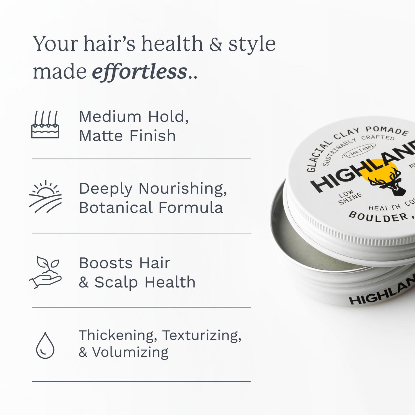 Highland Glacial Clay Pomade Available In Store Only