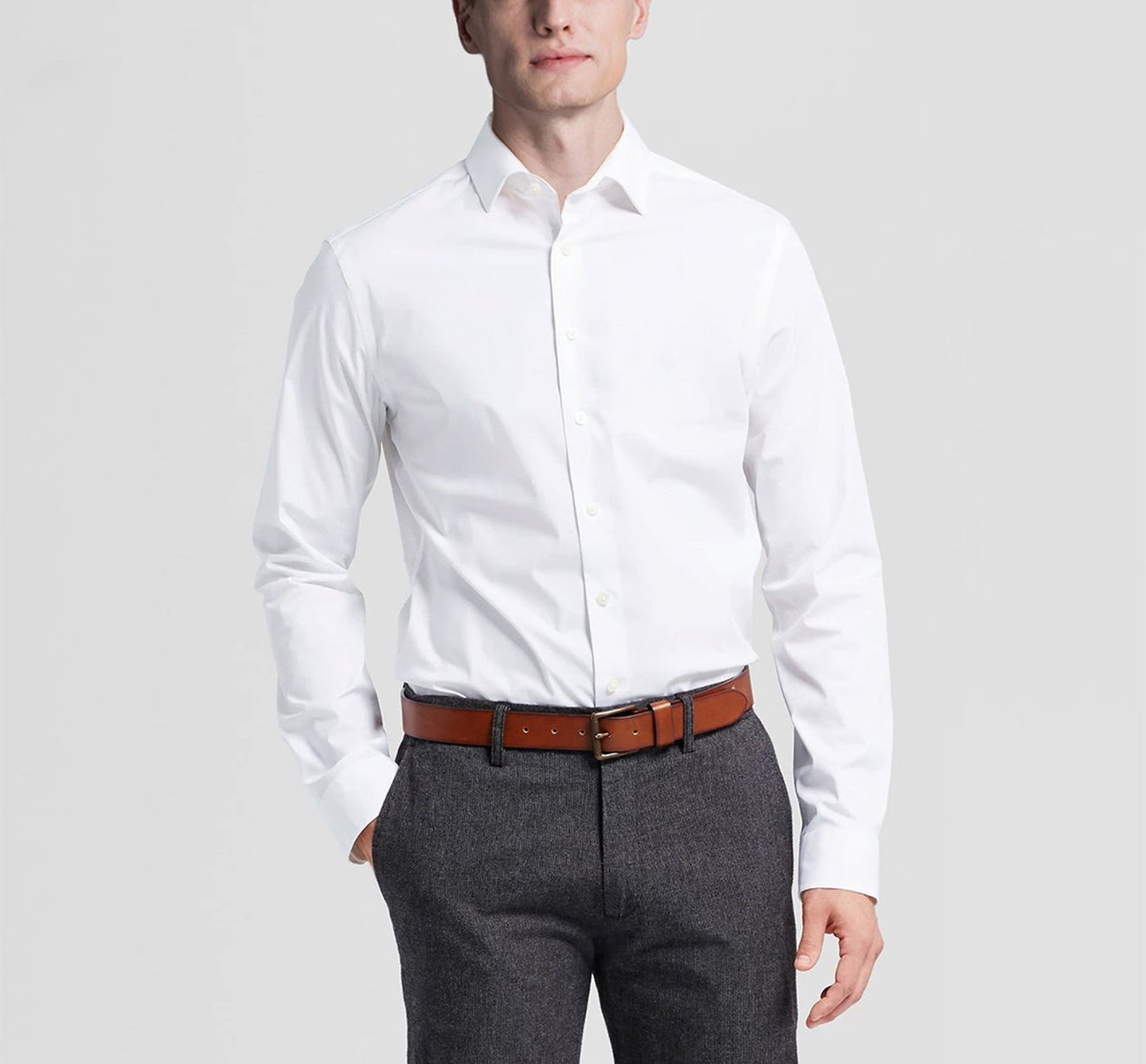 Slim Fit Long Sleeve Dress Shirt - White