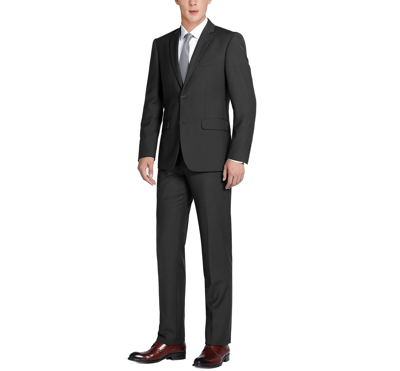 Classic Suit Notch Lapel & Flat Front Pant- Black 201-1