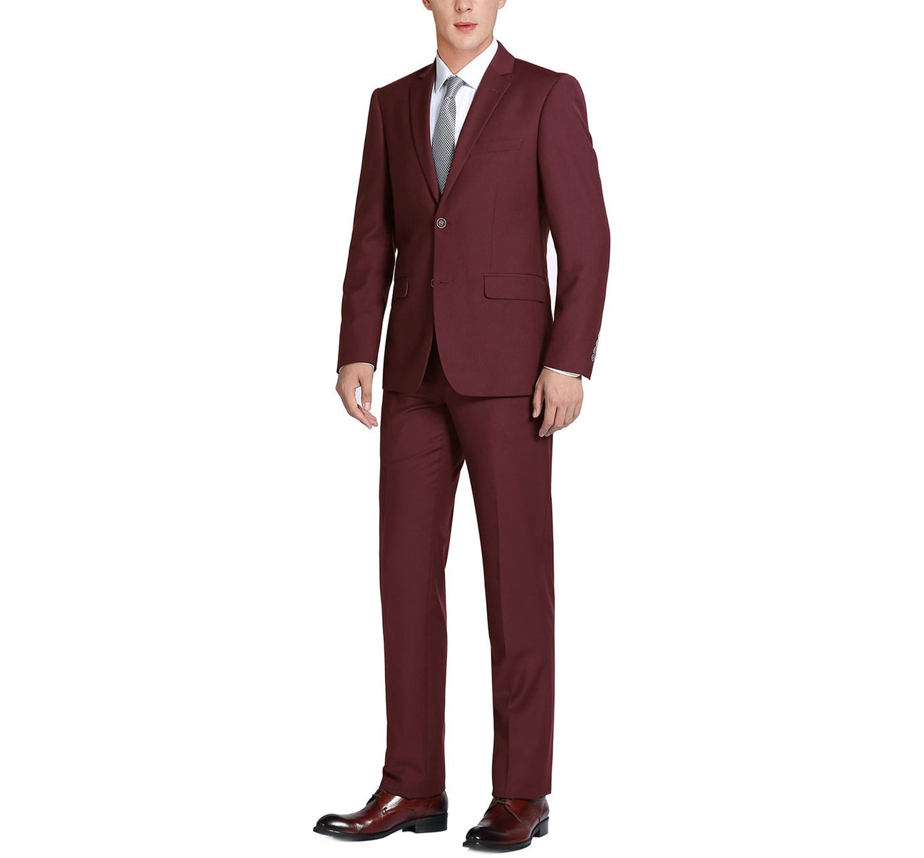 Slim Suit Notch Lapel & Flat Front Pant- Burgundy 201-8