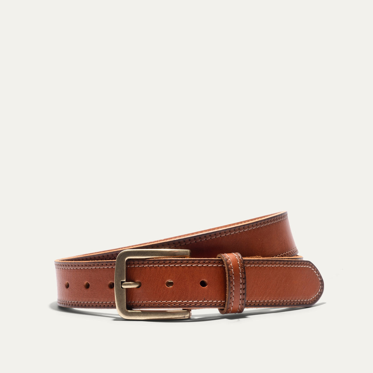 Double Stitch Vegetable Tanned Leather Belt - Cognac