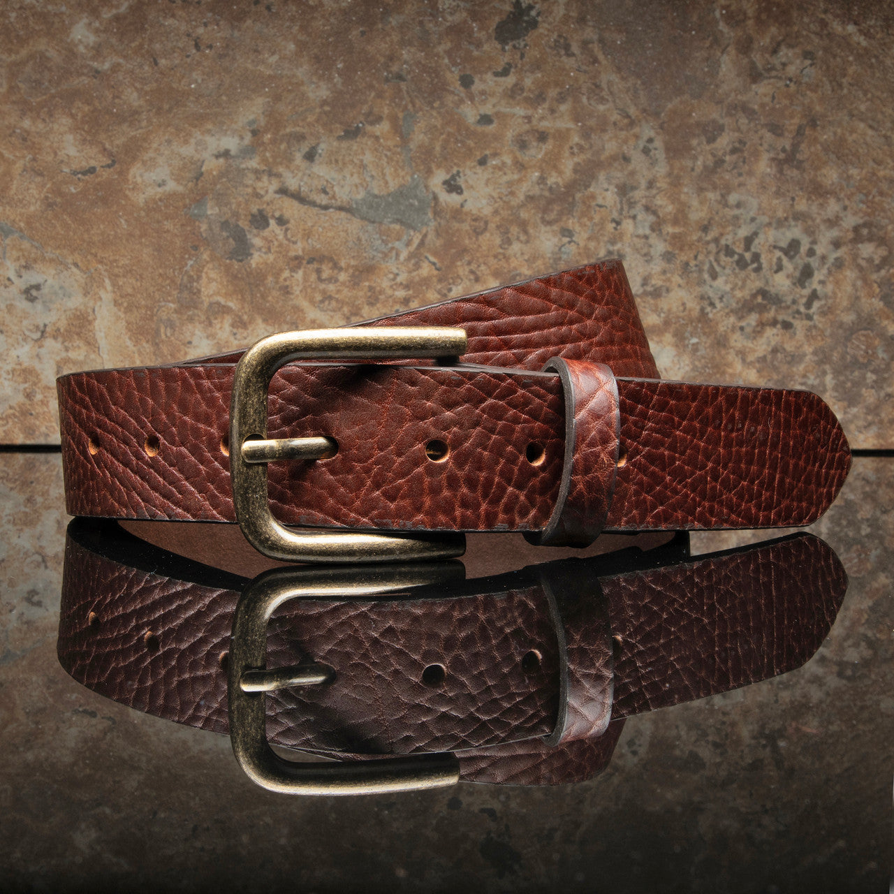 Shrunken American Bison Leather Belt - Cognac