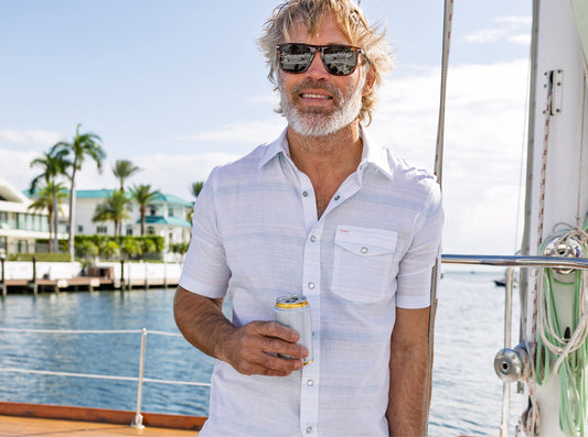 Criquet Hemp Stripe Pearl Snap - Light Blue