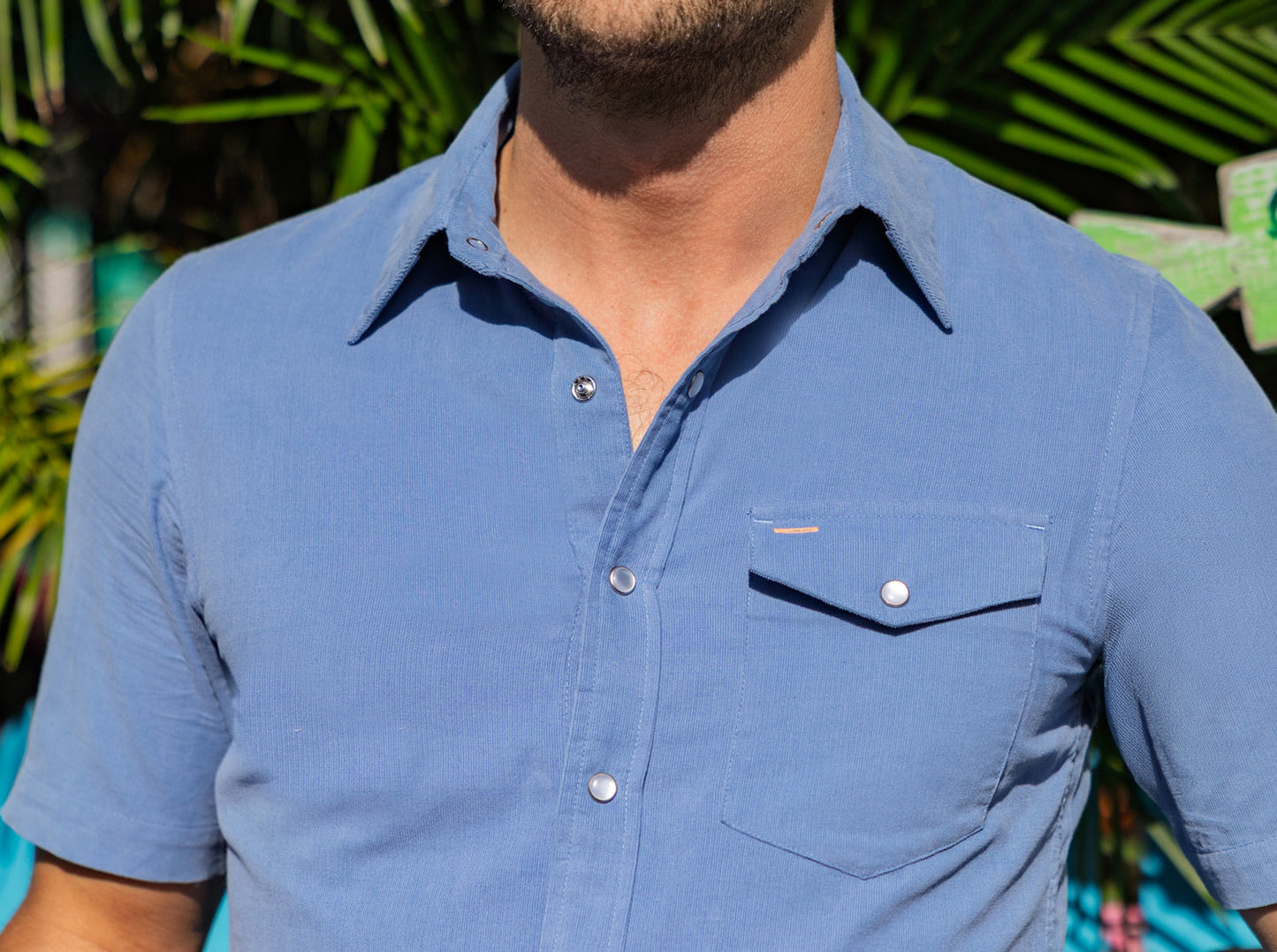 Criquet Corduroy Short Sleeve Pearl Snap - Harbor Blue