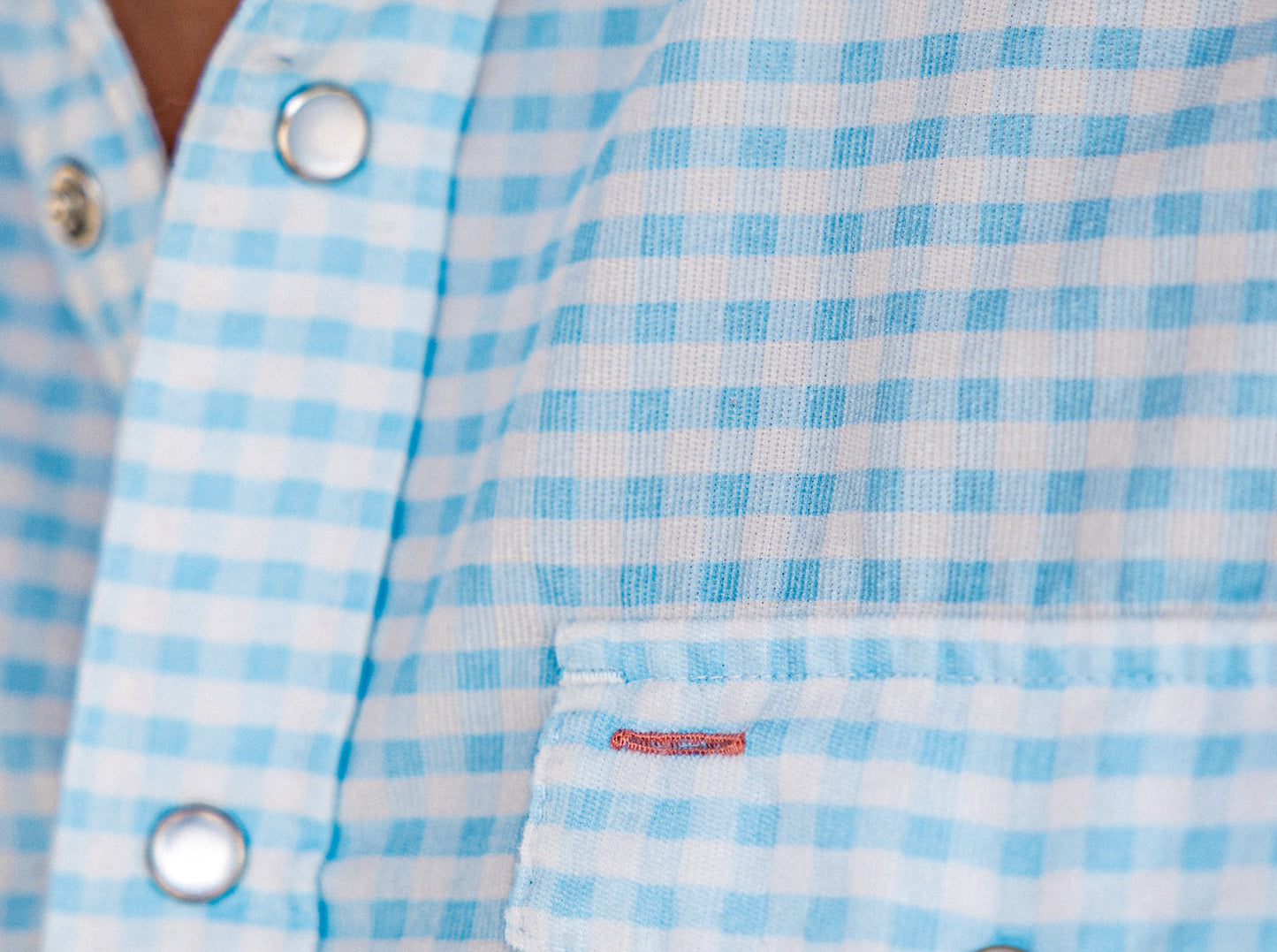 Criquet Corduroy Gingham Print Short Sleeve Pearl Snap - Sky